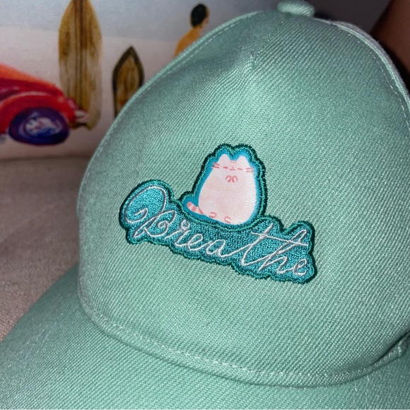 Pusheen NWT!  Hat Light Green Breath Pusheen Cat Graphic Adjustable Back - Picture 4 of 11